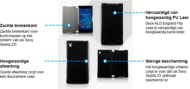Sony Xperia Z2 hoesje kld england series lederen hoesje zwart
