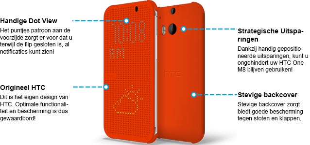 HTC One M8 Dot View Case Oranje Specificaties.
