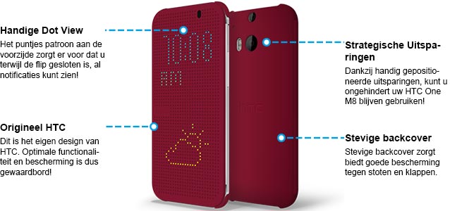 HTC One M8 Dot View Case Rood Specificaties.